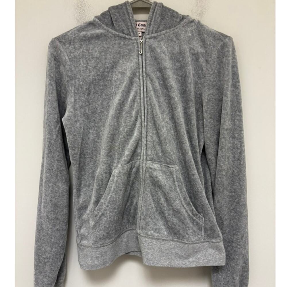 Juicy Couture Gray Velour Zip Hoodie Womens Medium Rhinestone Logo Y2K